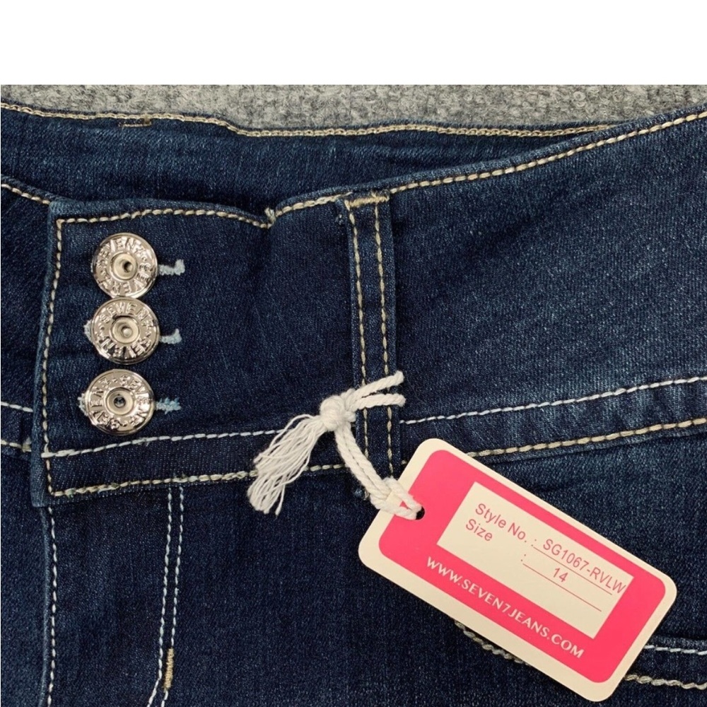 Seven7 Revolt Crop Skinny Jean Girls 14 Blue Denim Stretch Sequin Bow Tie Pocket